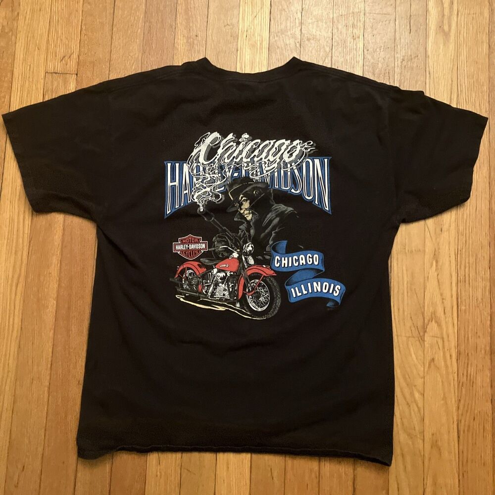 Harley-Davidson Chicago Illinois Black Graphic T-Shirt Size L